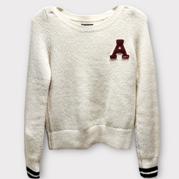 Abercrombie and Fitch Retro Varsity Sweater  Ivory Size Small Y2K 90s Preppy - Picture 1 of 6
